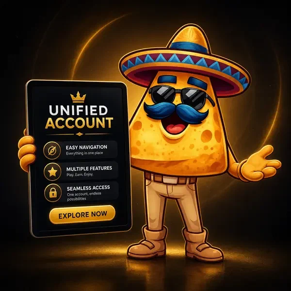 El Campeón nacho chip proudly displays unified account interface on tablet at Casinacho Casino