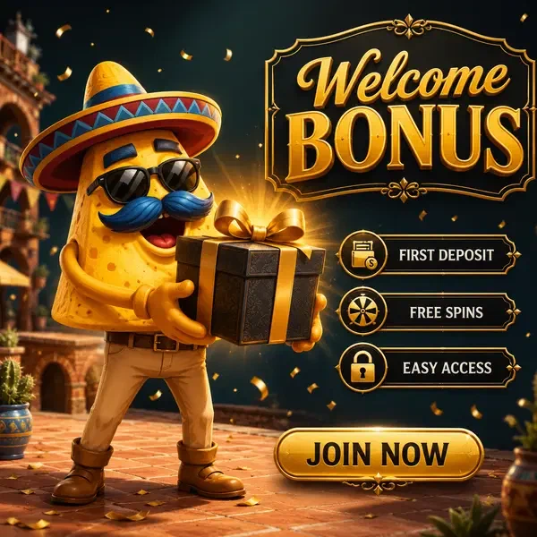 El Campeón presenting welcome bonus gift at Casinacho Casino login entrance