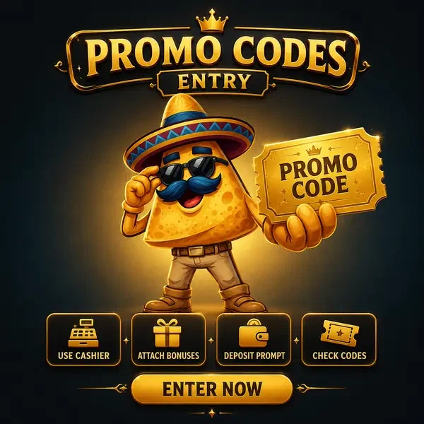 El Campeón nacho chip presenting golden promo code voucher at Casinacho Casino portal